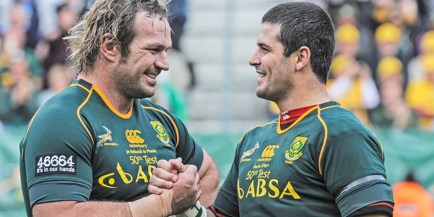Steyn reached his 50th Test cap with Jannie du Plessis against the Wallabies in Cape Town in 2013.