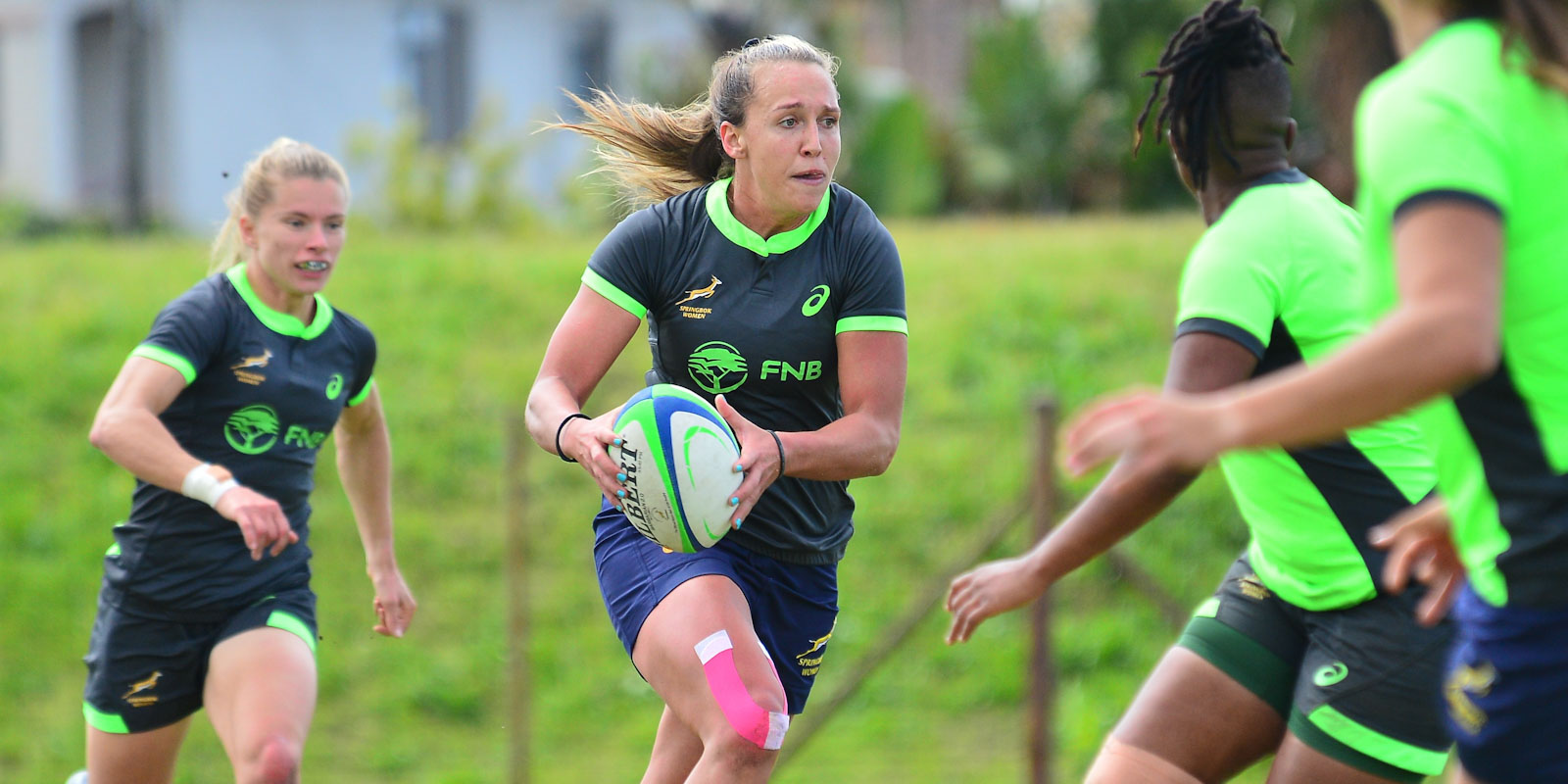 Libbie Janse van Rensburg at training, with Nadine Roos in support.